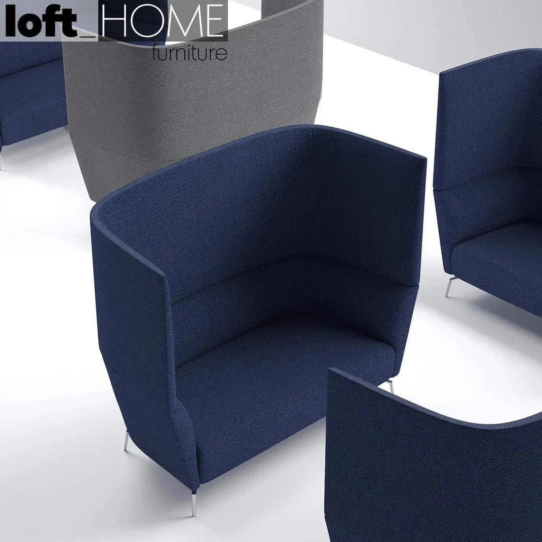 Minimalist fabric 2 seater sofa high back kas in close up details.