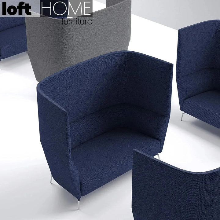 Minimalist fabric 2 seater sofa high back kas in close up details.