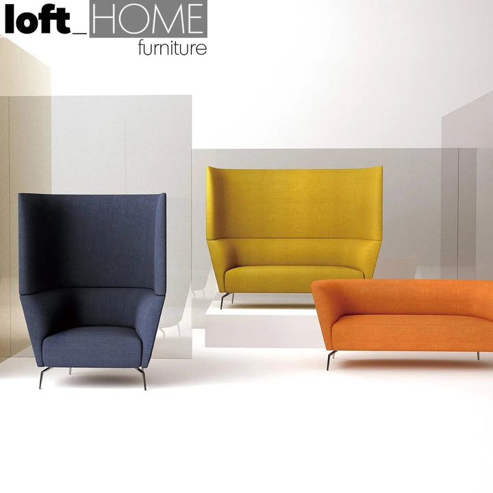 Minimalist fabric 2 seater sofa high back kas in details.