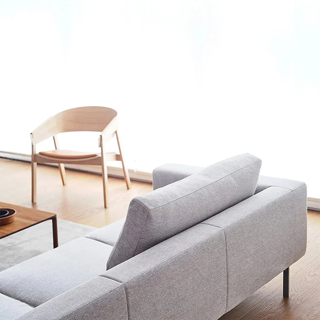 Minimalist fabric 3 seater sofa amalf in panoramic view.
