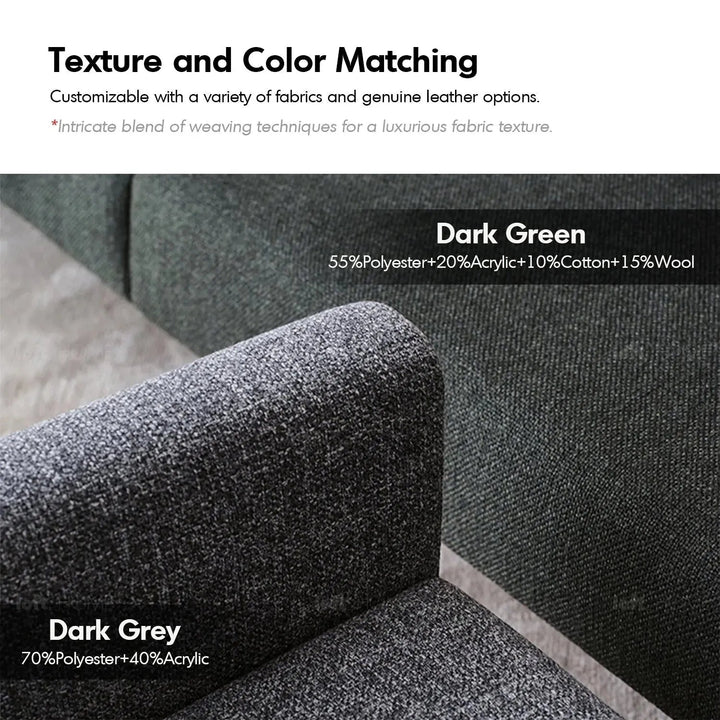 Minimalist fabric 3 seater sofa ann in panoramic view.