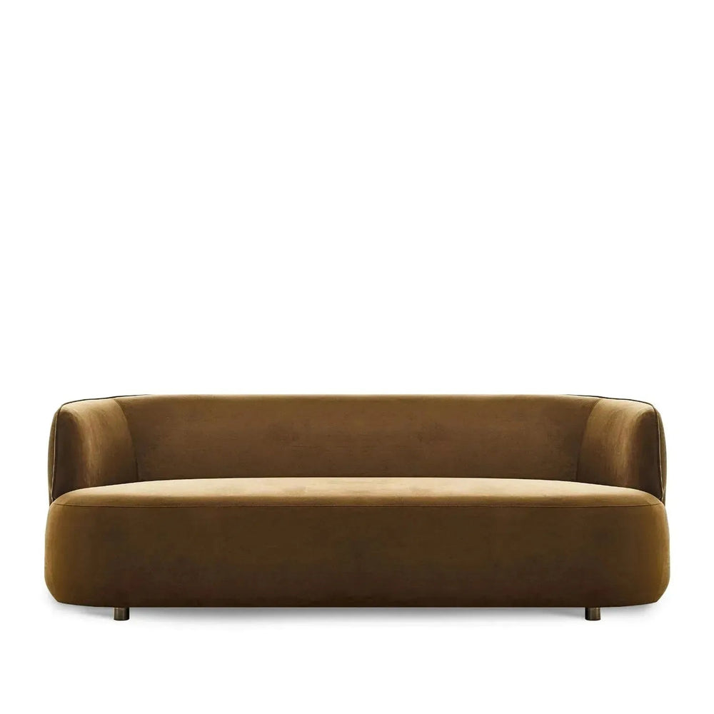 Minimalist fabric 3 seater sofa heb in white background.