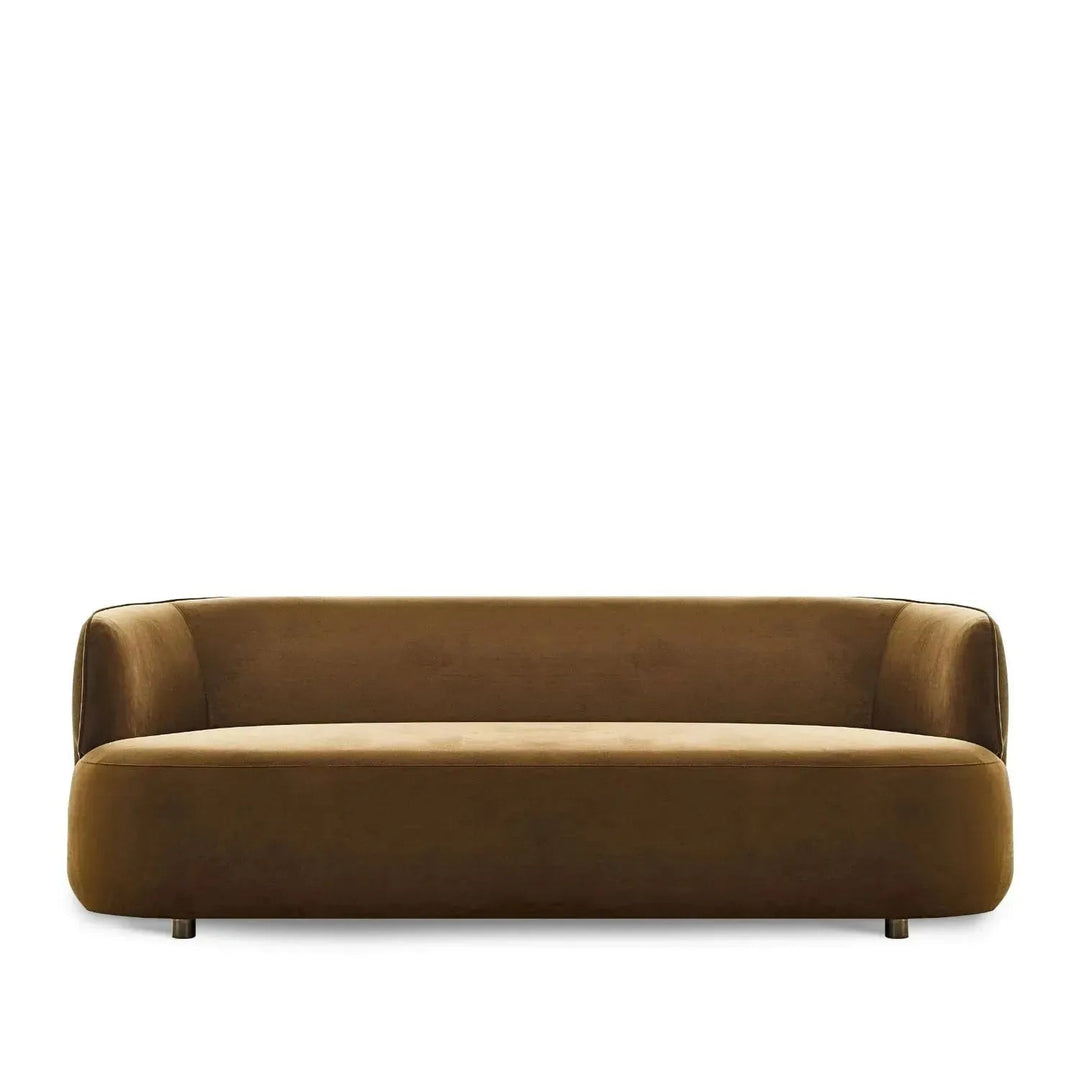 Minimalist fabric 3 seater sofa heb in white background.