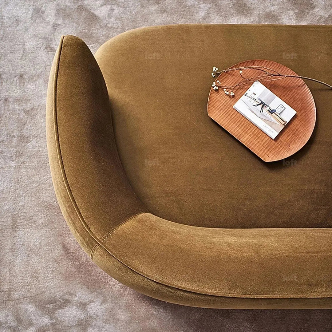Minimalist fabric 3 seater sofa heb in panoramic view.