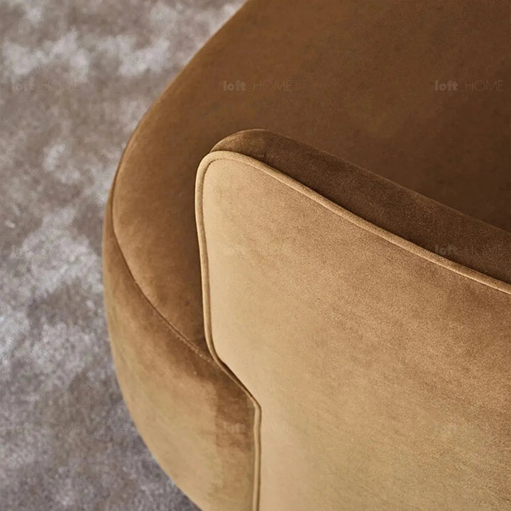 Minimalist fabric 3 seater sofa heb in close up details.
