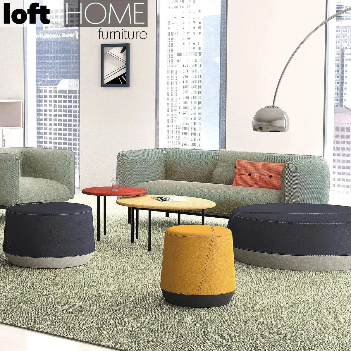 Minimalist fabric 3 seater sofa mello with context.