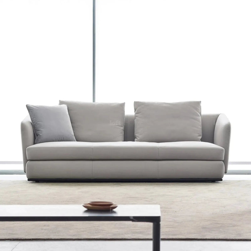 Minimalist fabric 3 seater sofa mlini in panoramic view.