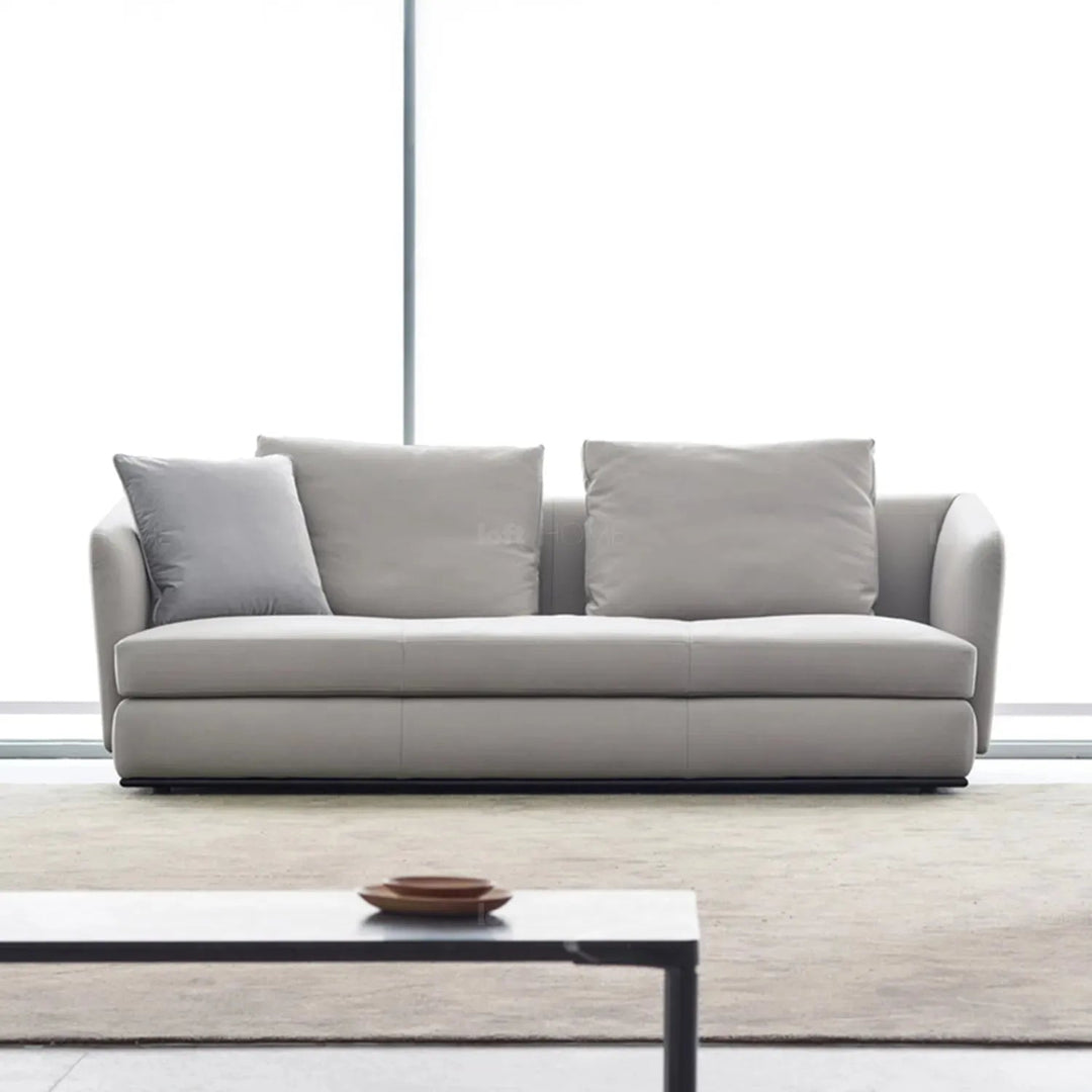 Minimalist fabric 3 seater sofa mlini in panoramic view.