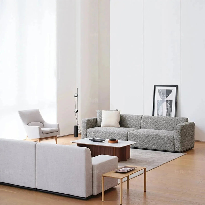 Minimalist fabric 3 seater sofa nemo in panoramic view.