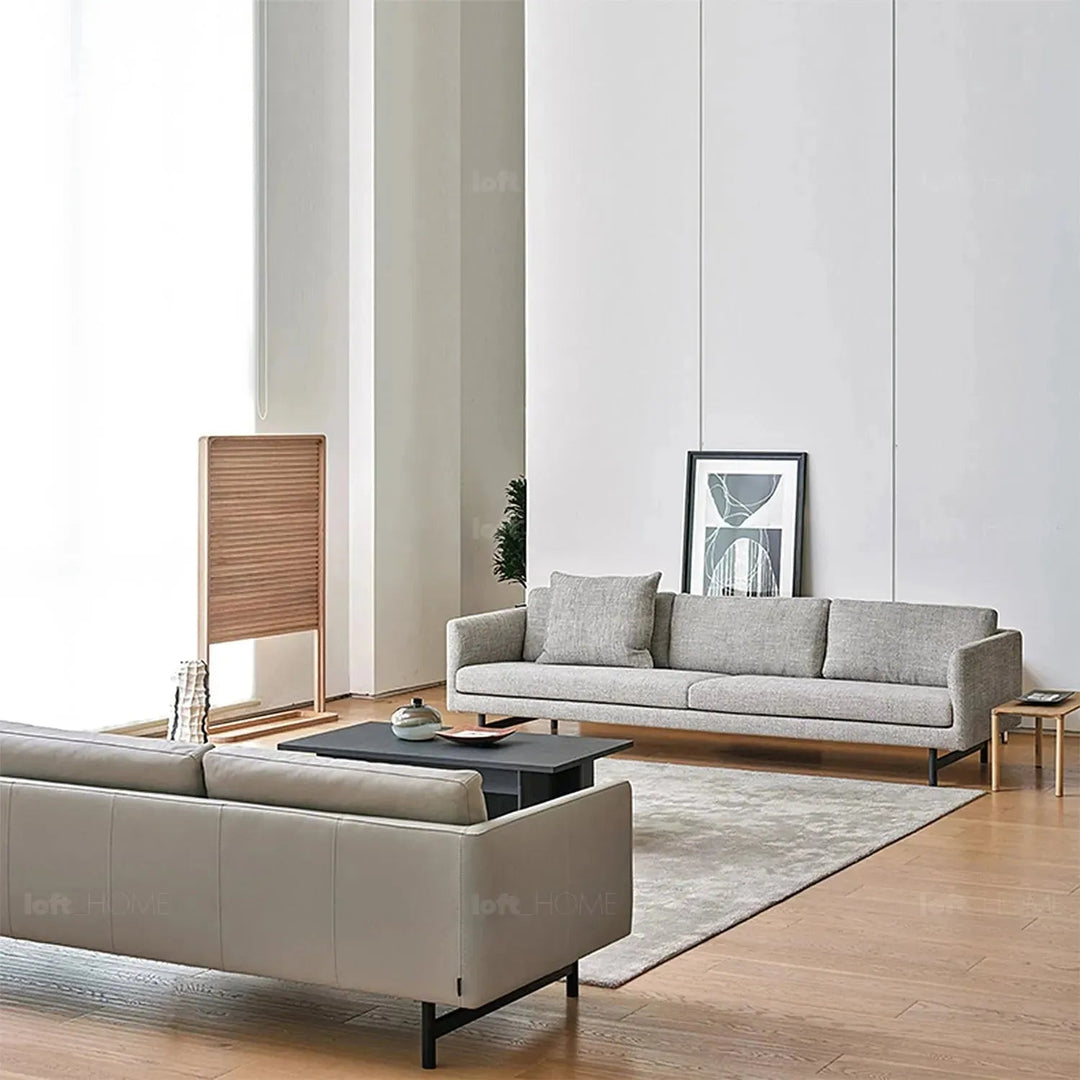 Minimalist fabric 3 seater sofa nor in details.