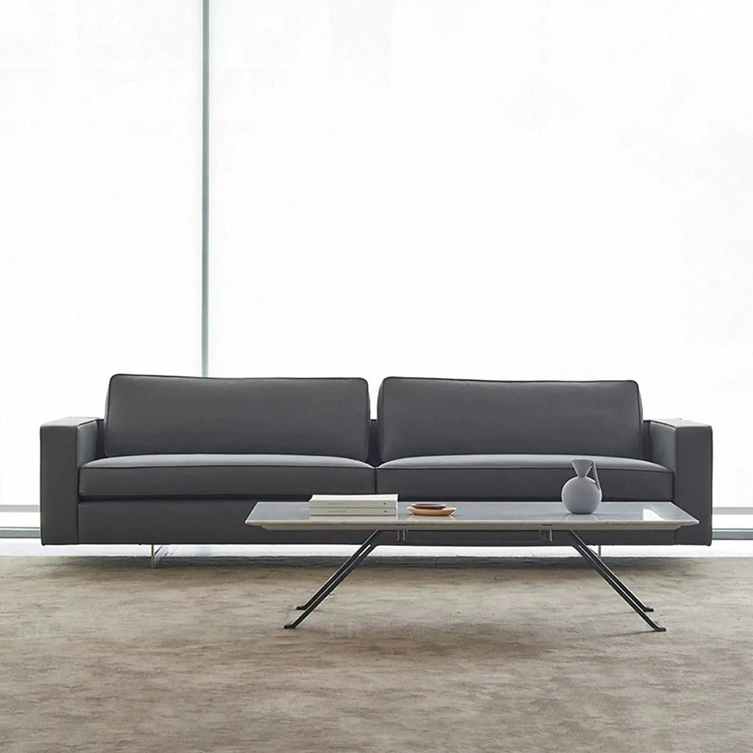 Minimalist fabric 3 seater sofa vemb in close up details.
