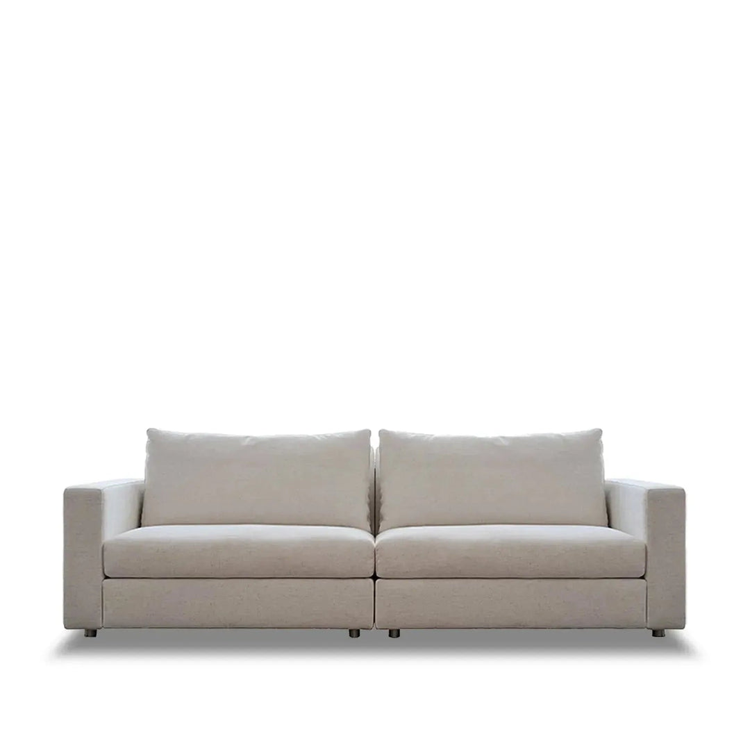 Minimalist fabric 3 seater sofa white in white background.