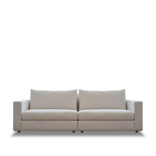 Minimalist fabric 3 seater sofa white in white background.