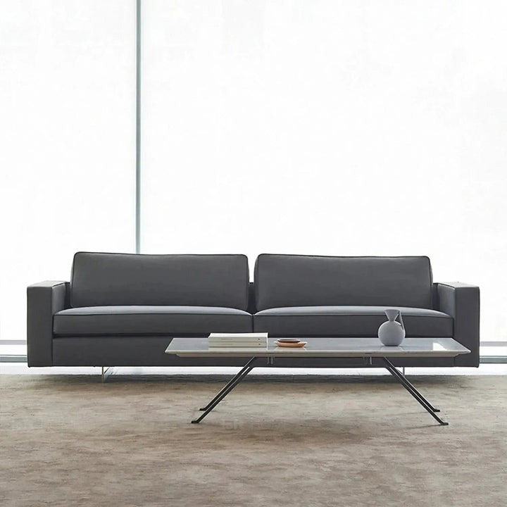 Minimalist fabric 4 seater sofa vemb in close up details.