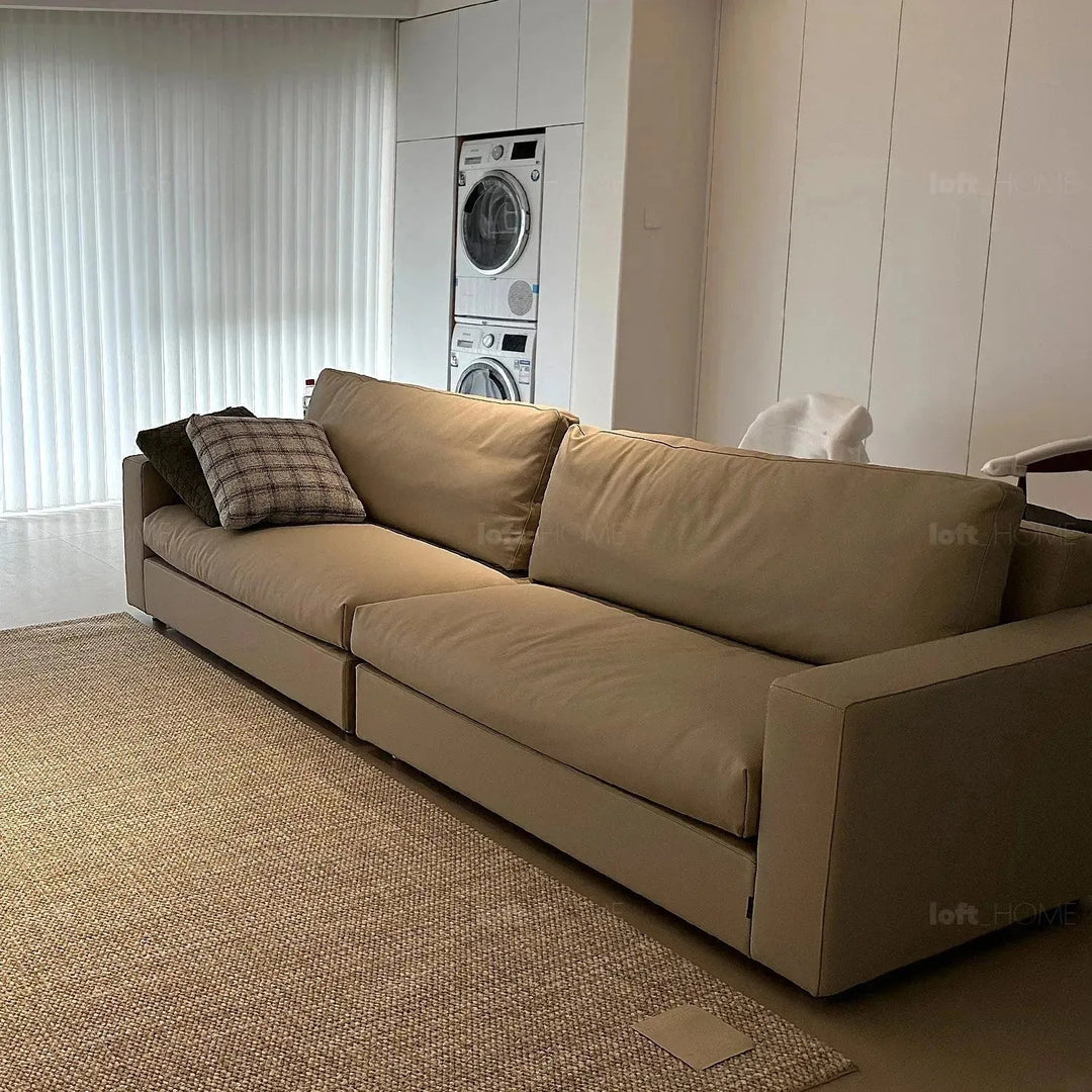 Minimalist fabric 4 seater sofa white conceptual design.