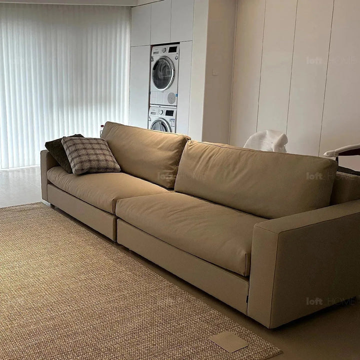 Minimalist fabric 4 seater sofa white conceptual design.