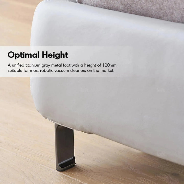 Minimalist fabric bed cygnus with context.