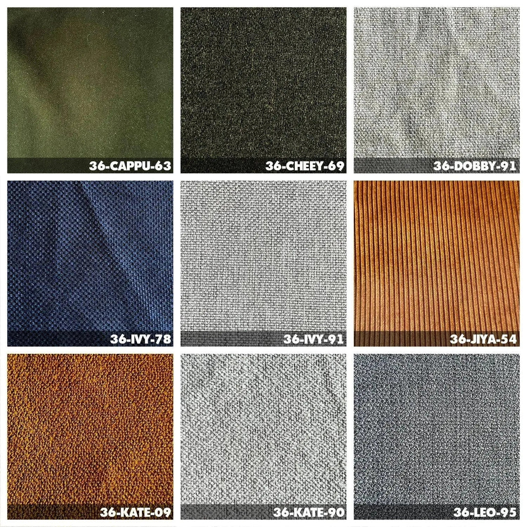 Minimalist fabric bed cygnus color swatches.