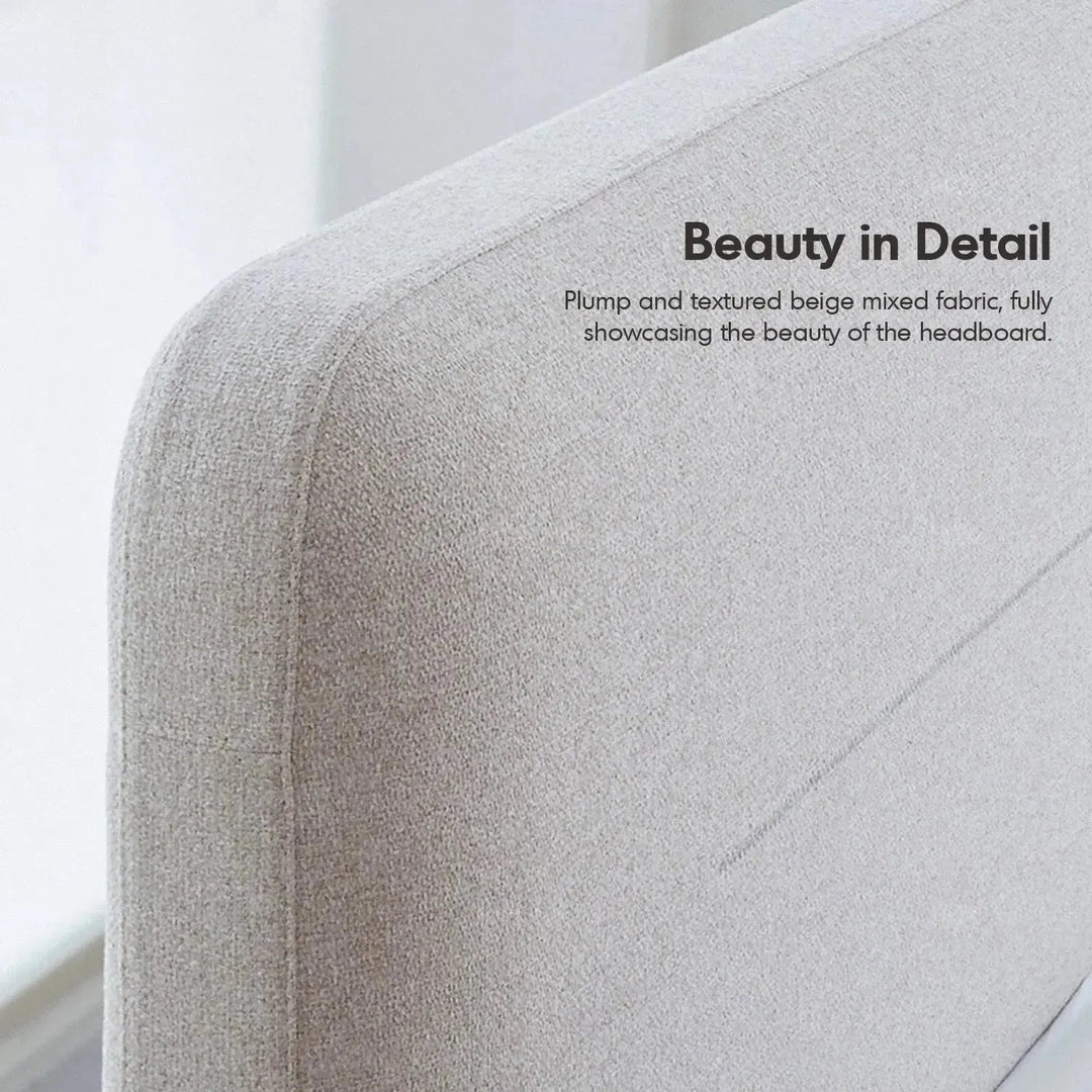 Minimalist fabric bed hel with context.