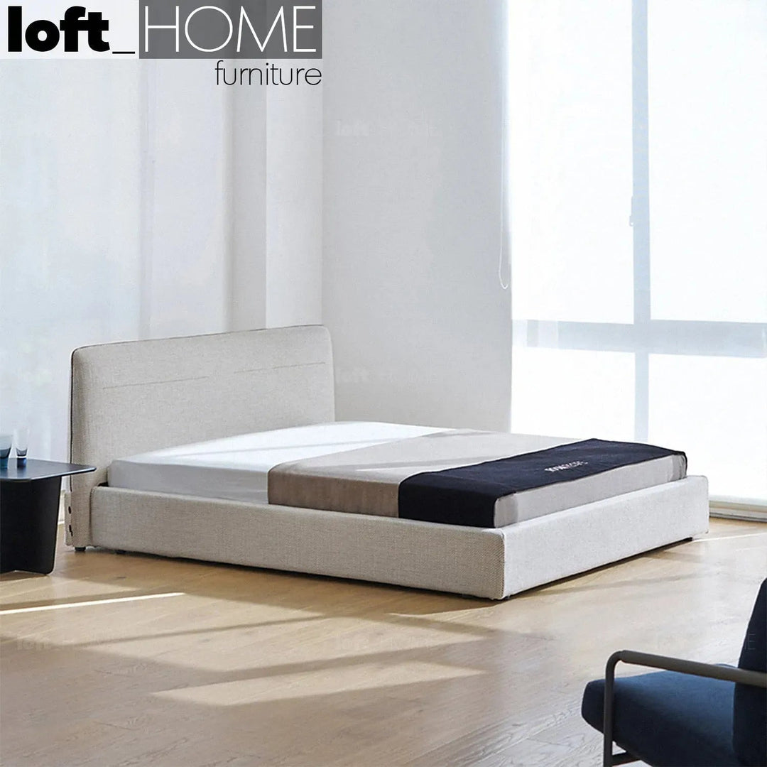 Minimalist fabric bed muuo primary product view.