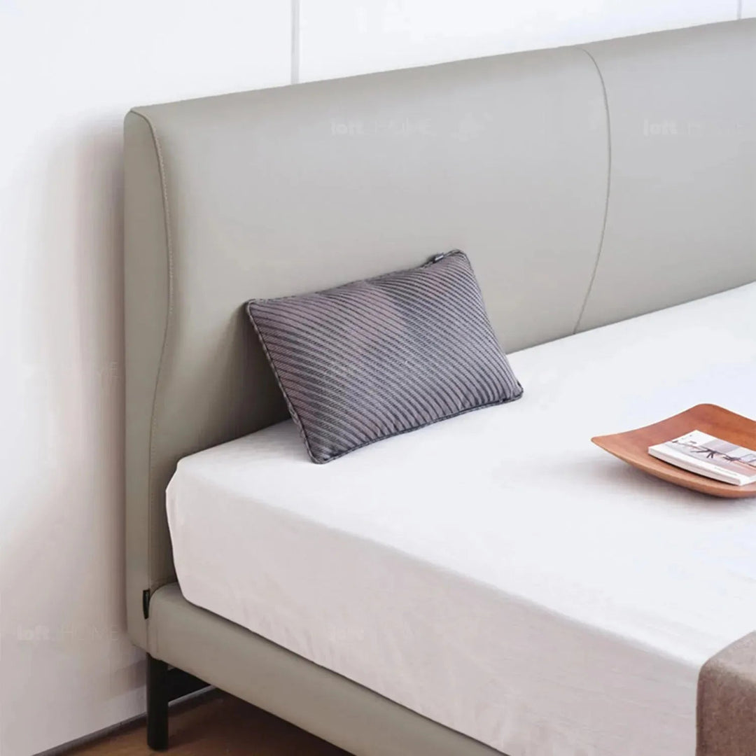 Minimalist fabric bed nor in still life.