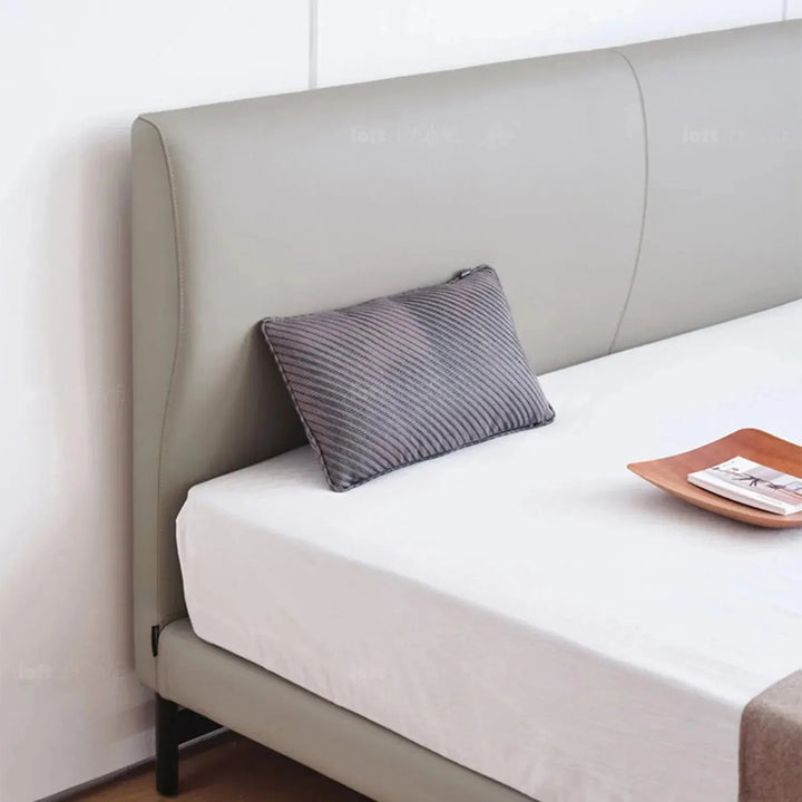 Minimalist fabric bed nor in still life.