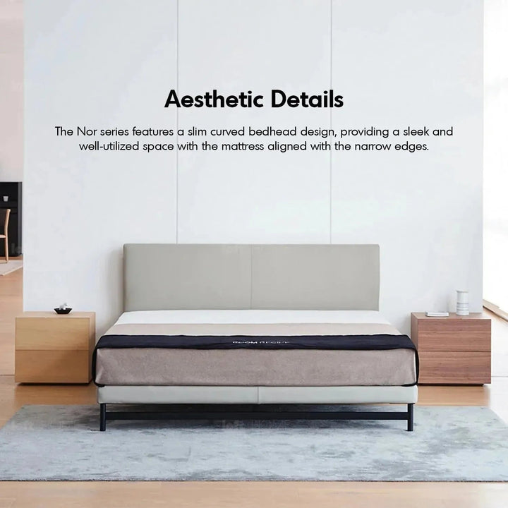 Minimalist fabric bed nor in real life style.