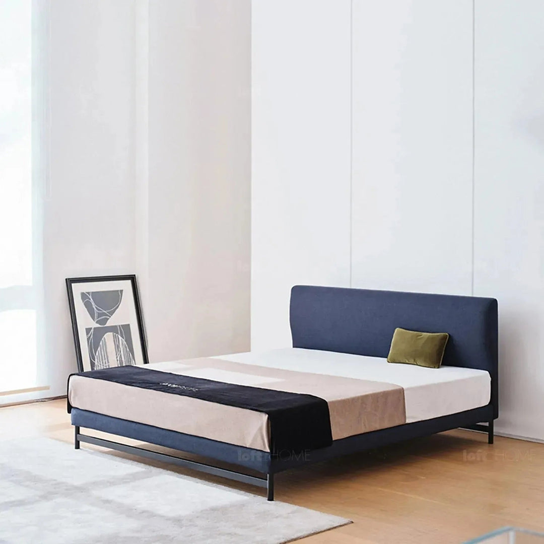 Minimalist fabric bed nor in close up details.