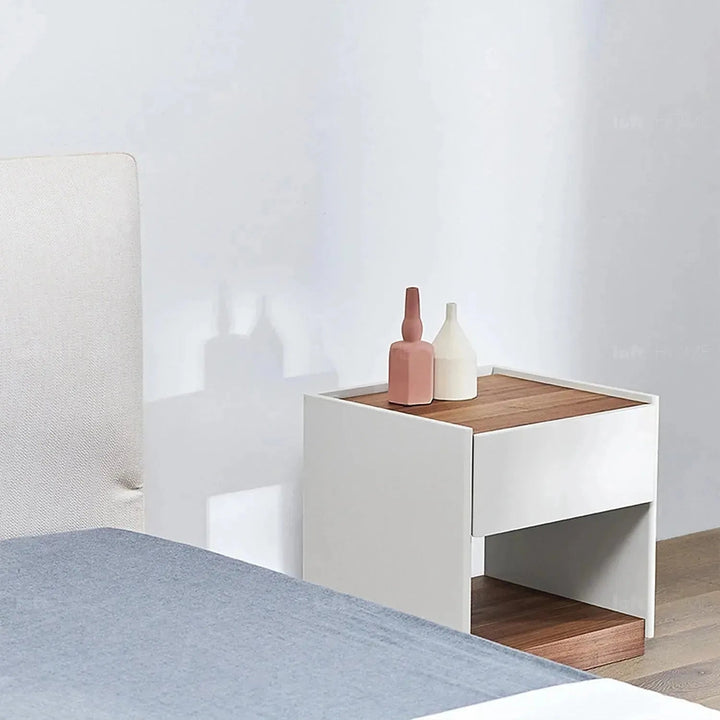 Minimalist fabric bed sino in details.