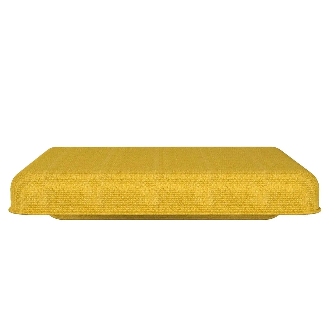 Modern fabric cushion seat tail in panoramic view.