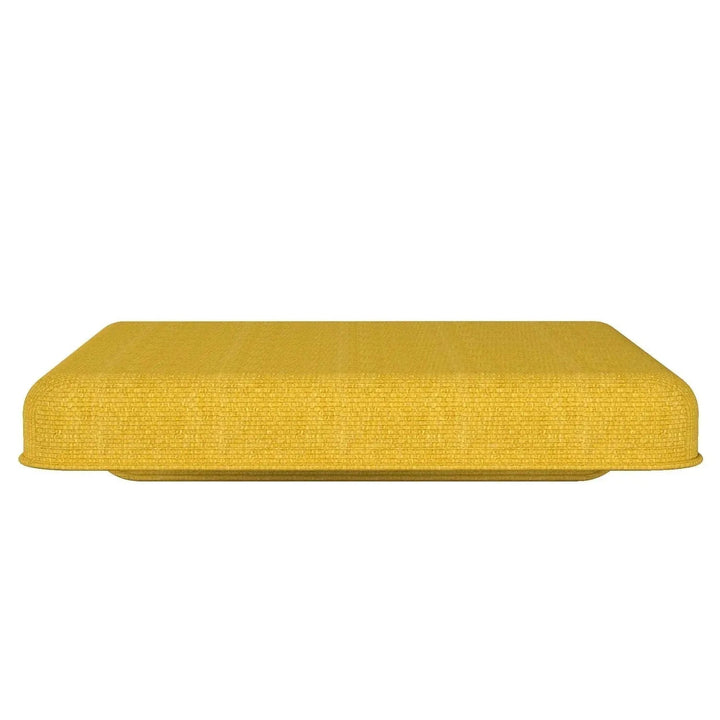 Modern fabric cushion seat tail in panoramic view.