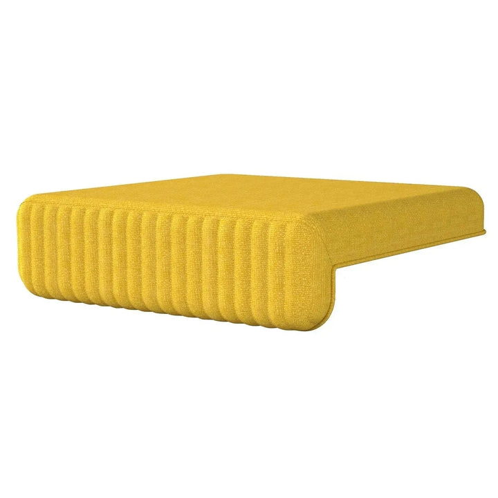 Modern fabric cushion seat tail with context.