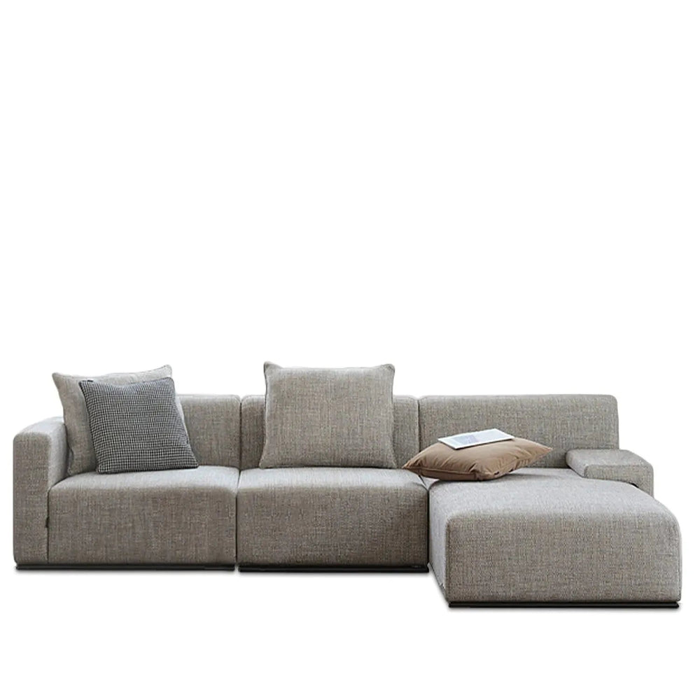 Minimalist fabric l shape sectional sofa nemo 2+l in white background.