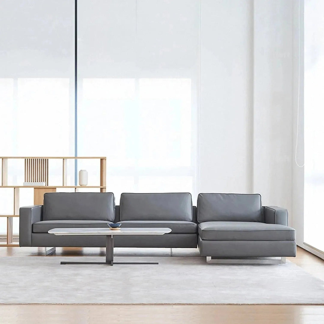 Minimalist fabric l shape sectional sofa vemb 3+l in panoramic view.