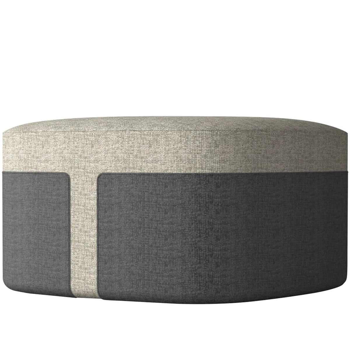 Modern fabric ottoman bag l in close up details.