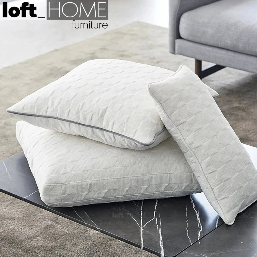 Bauhaus fabric sofa pillow angle white primary product view.