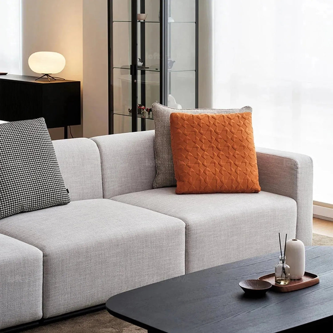 Bauhaus fabric sofa pillow classic orange material variants.