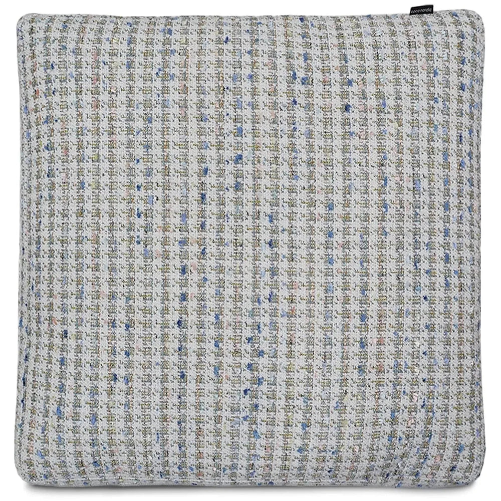 Scandinavian fabric sofa pillow pearl white in white background.