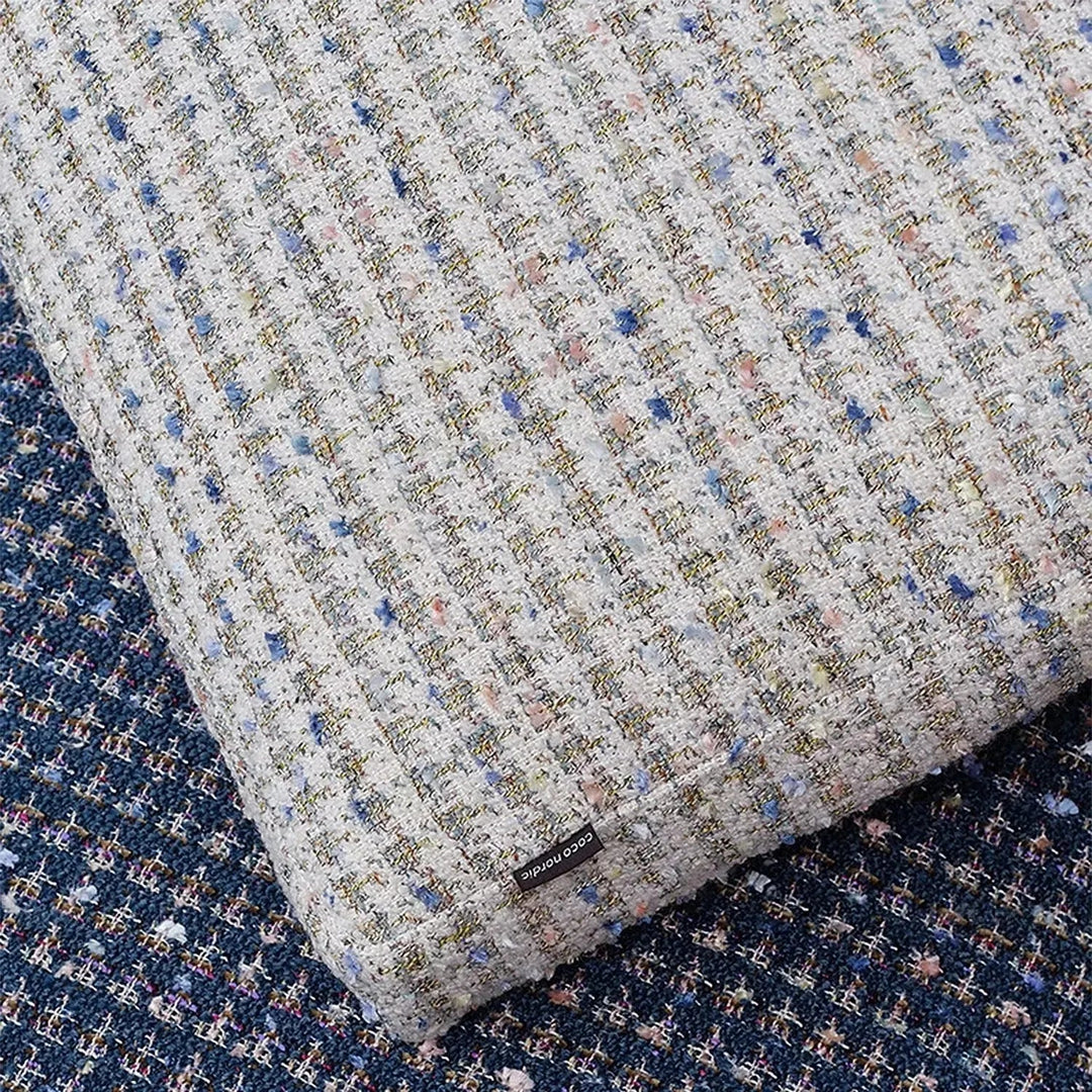 Scandinavian fabric sofa pillow pearl white color swatches.