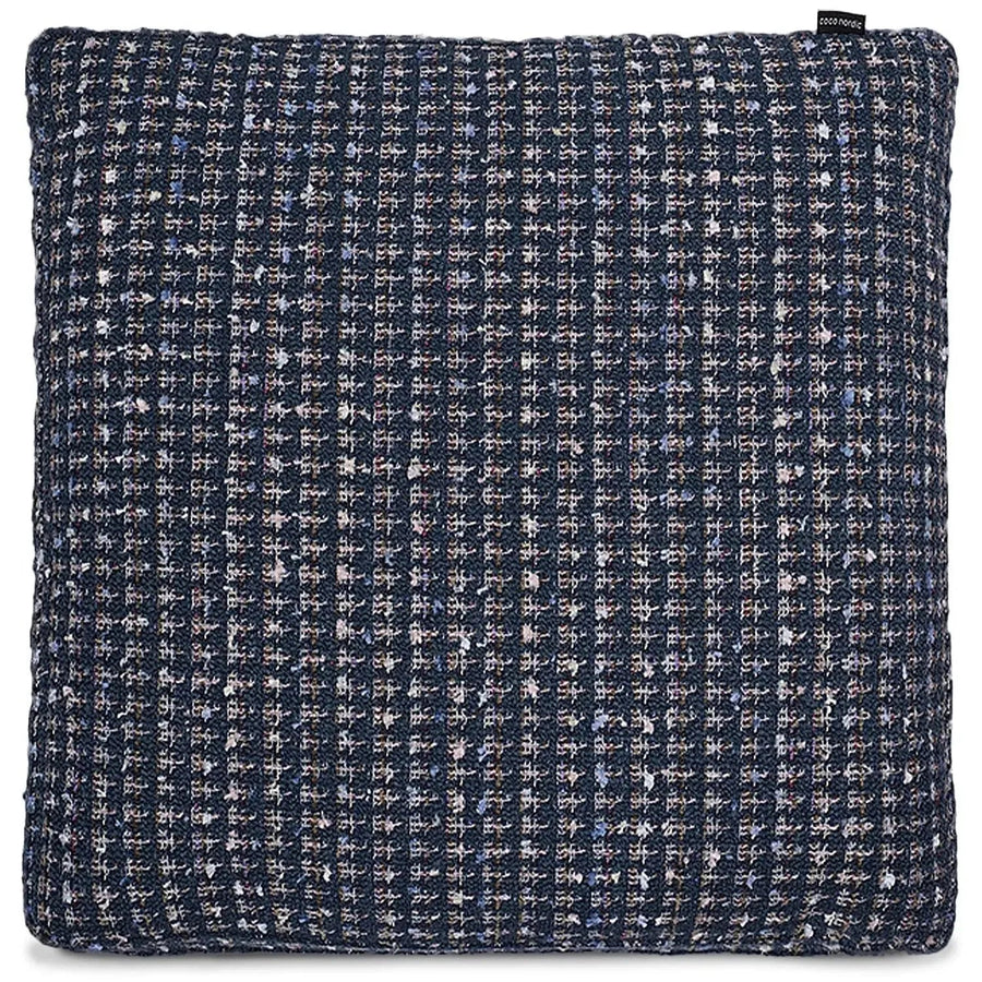 Scandinavian fabric sofa pillow sapphire blue in white background.