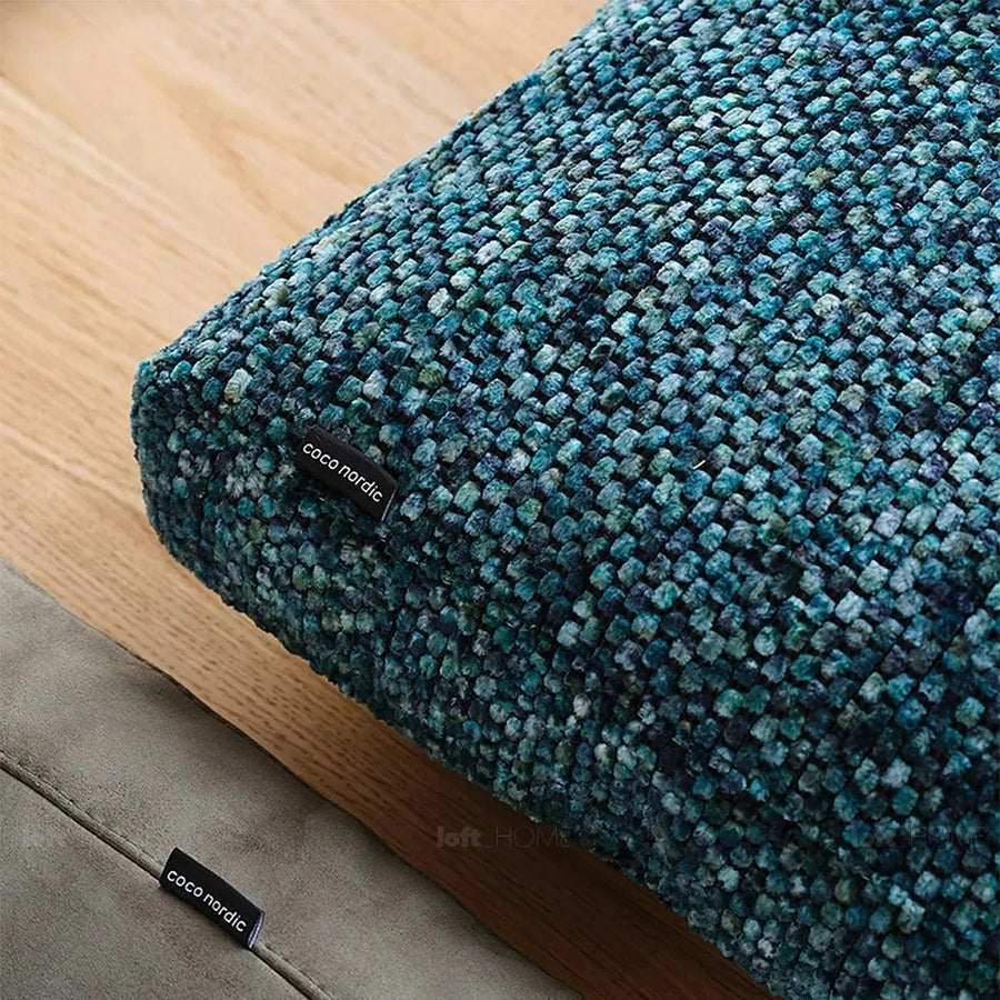 Modern fabric sofa pillow winter blue color swatches.