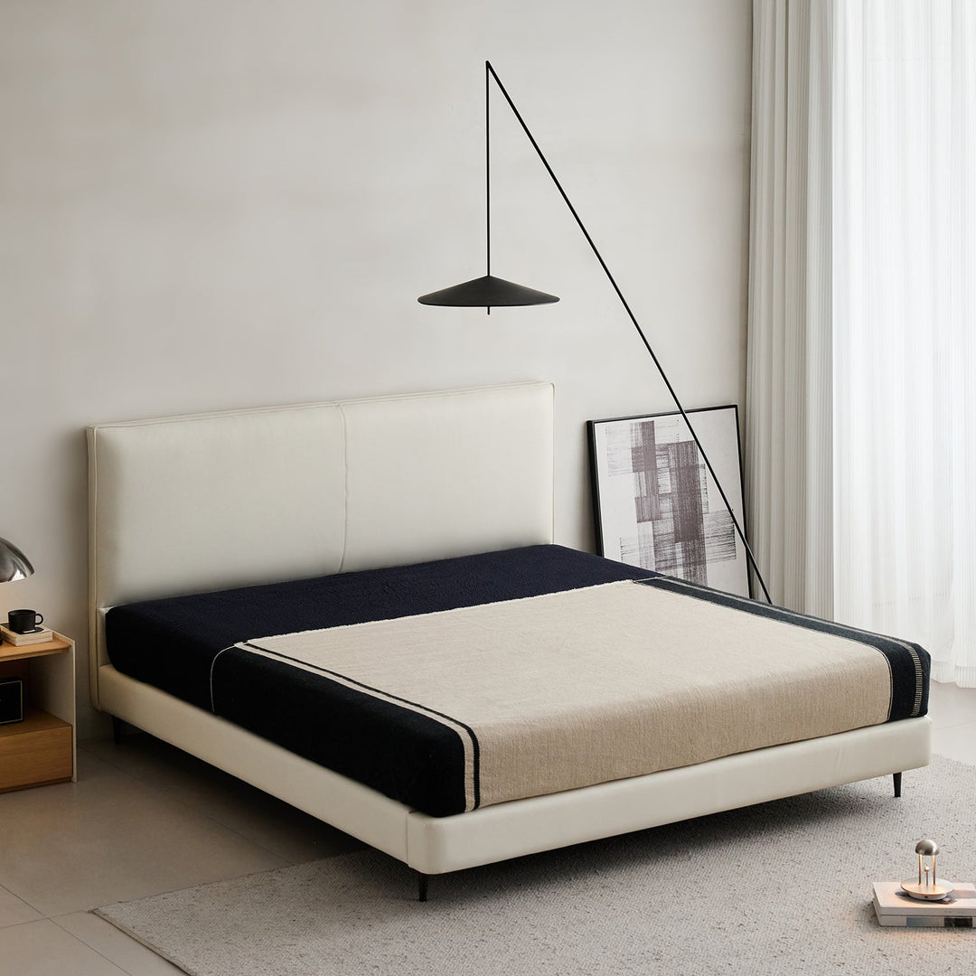 Minimalist genuine leather bed lalo in still life.