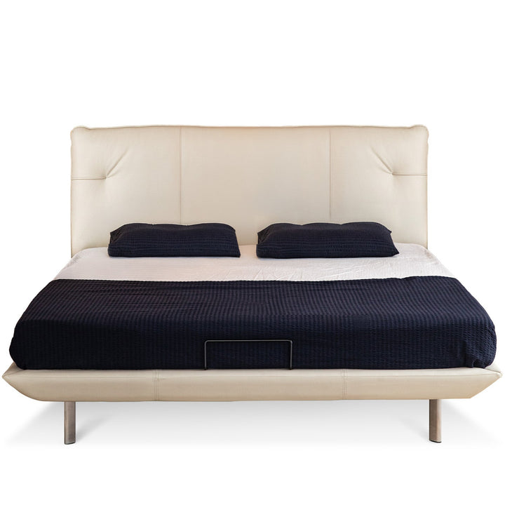 Minimalist genuine leather bed rhine in still life.