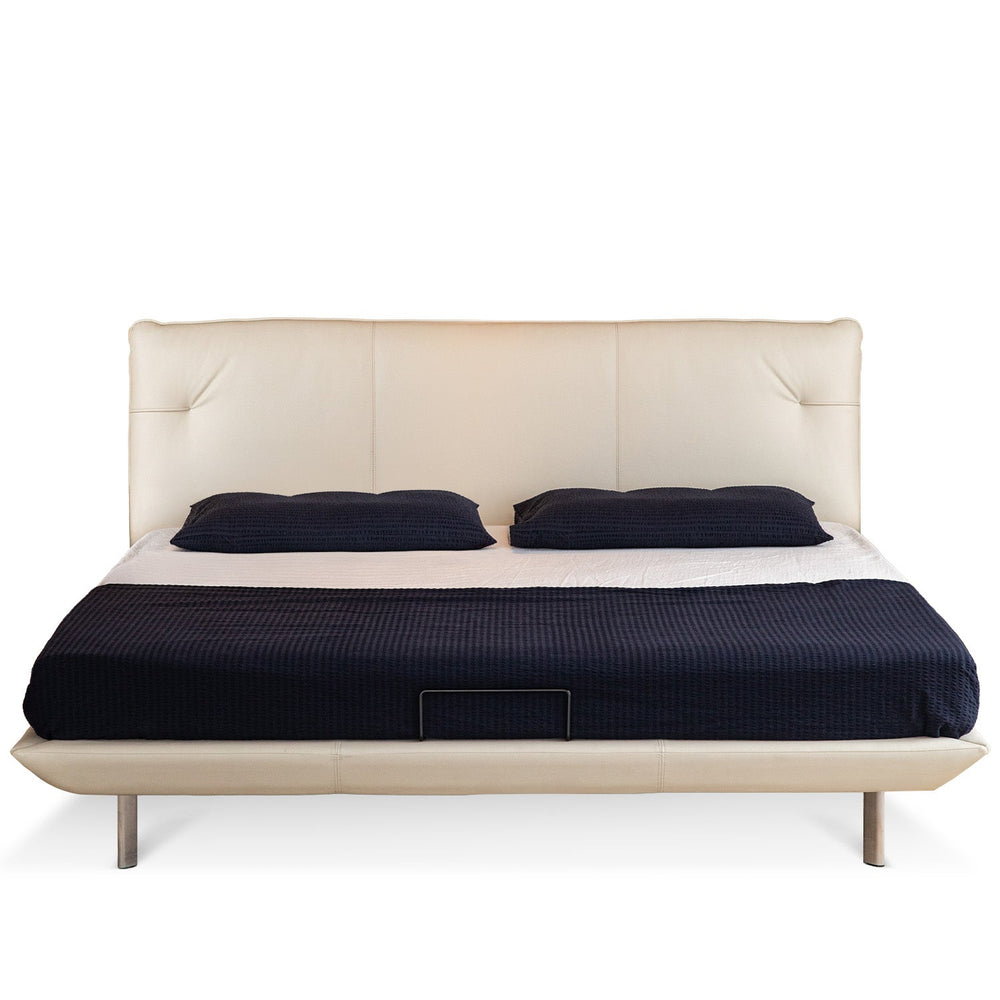 Minimalist genuine leather bed rhine in white background.