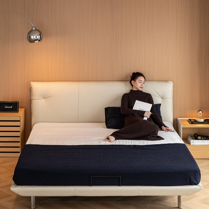 Minimalist genuine leather bed rhine color swatches.