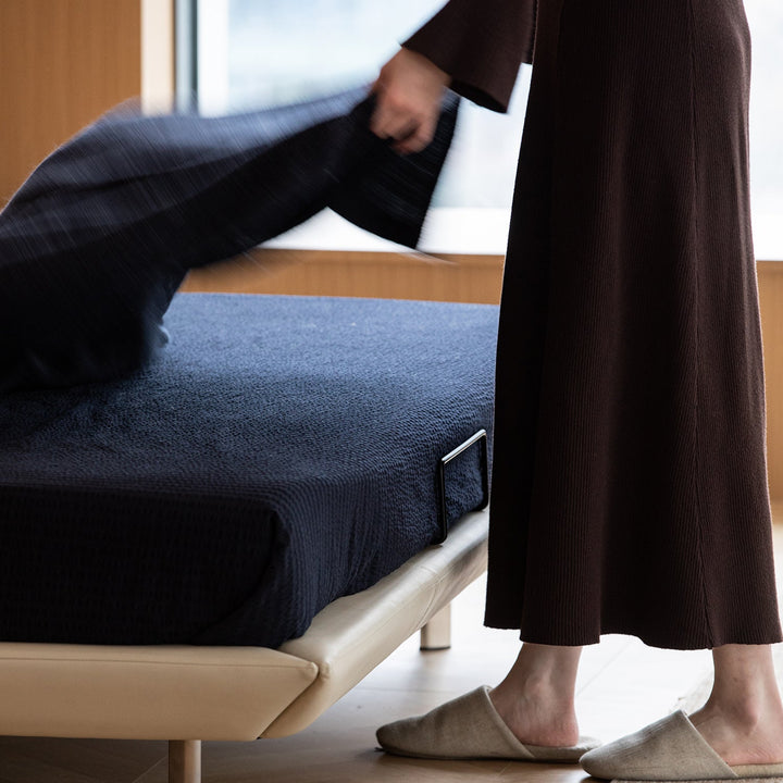 Minimalist genuine leather bed rhine material variants.