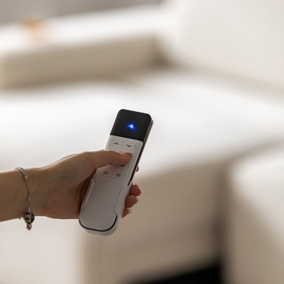 Minimalist genuine leather electric recliner 3 seater sofa bed string in panoramic view.