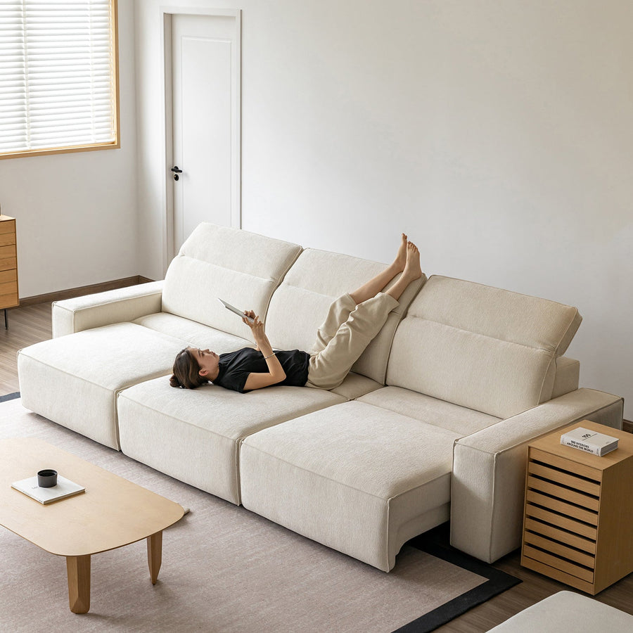 Minimalist genuine leather electric recliner 4 seater sofa bed string primary product view.