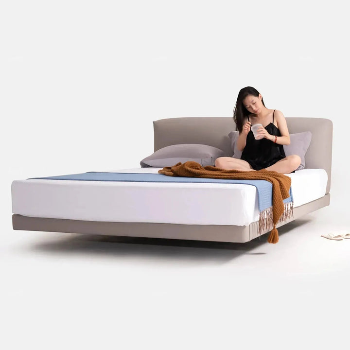 Minimalist Genuine Leather Floating Bed BENCE
