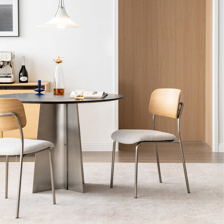 Bauhaus ash wood veneer cotton fabric dining chair aeri primary product view.